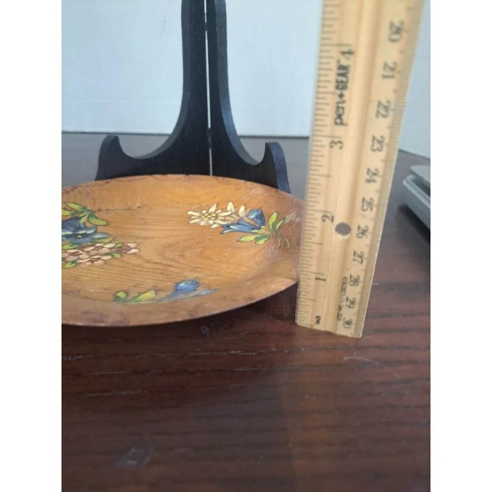 Vintage Alpine Style Floral Handpainted Wooden Decorative Plate